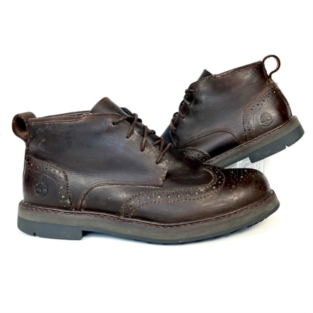 Timberland Wingtip Chukka Boots Mens 8.5 Dark Brown‎ Leather Brogue
